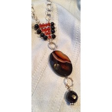 742 collier agate madagascar, onyx, swarovski, argent sterling